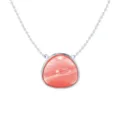 Silver chain necklace featuring a pink patterned triangular bezel-set gemstone pendant. - White Gold + Pink Chalcedony Look