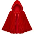 Red velvet hooded cape detail, ruffled edge design, perfect for cosplay costumes and holiday events. - 60CM / Red with Red Edge