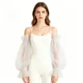 Sheer mesh sleeves for women, detachable tulle puff sleeve covers for sun protection and arm coverage. - One Size / Ivory