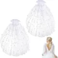 Detachable bridal shoulder sleeves with pearls, elegant mesh tulle sleeve covers for wedding. - One Size / Milky White