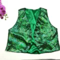 Close-up detail of the green sequin snake skin pattern men vest with smooth lining. - Tops / Dark Green