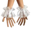 White lace ruffle cuffs gothic dark lolita mesh wrist cuffs sweet and cool decorative accessories - One Size / Milky White