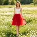Red multi-layer tulle tutu skirt, high-waisted fluffy A-line dance dress for women. - Bottoms / Waist: 60-110cm (3 Layers Mesh Without Lining) / Red