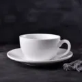 Ceramic coffee cup and saucer set 200ml white minimalist cup for afternoon tea and cafe. - 200ml Cup and Saucer