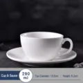 White ceramic coffee cup and saucer set model D 290ml minimalist style home office tea drink - 290ml Cup and Saucer