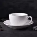 Ceramic coffee cup and saucer set 340ml white commercial mug afternoon tea cup 11cm diameter - 340ml Cup and Saucer
