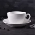 White ceramic coffee cup and saucer set, 400ml capacity, elegant tableware for cafe. - 400ml Cup and Saucer