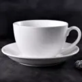 White Ceramic Coffee Cup and Saucer Set 460ml Model G 11.8cm Diameter Kitchen Drinkware - 460ml Cup and Saucer