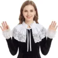 Set colletto finto in pizzo bianco e polsini rimovibili, accessorio in stile Lolita vintage. - Set Di Collo E Polsini / Bianco