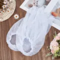 Detachable sheer white mesh puff sleeves with pearl decor, perfect bridal sleeve accessory. - One Size / Pure White