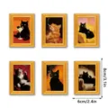Vintage wooden quirky cat fridge magnet set, funny animal art photo frame decor gift. - MZCT574-578 Six-Piece Set
