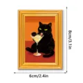 Vintage wooden framed black cat cocktail fridge magnet, quirky funny decorative sticker. - MZCT573 Drinking Cat (Single Pack)