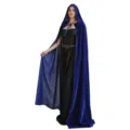 Adult velvet hooded cloak for Halloween party cosplay witch costume long blue cape - Sapphire Blue