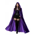 Adult purple velvet hooded cloak for Halloween witch cosplay costume party apparel details - Robe / 100cm Length (Small Swing) / Deep purple