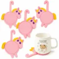 Pink silicone cute horse butt shaped cup coaster detail showing hook design and mug setup. - 27