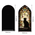Vista dettagliata con le dimensioni 20x10cm del fermalibri gatto nero in vetro colorato. - Stile Gatto Nero e Farfalla (BTU357) / Senza Luce (Busta OPP)