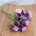 Artificial rose bouquet detail shot, purple fake flowers for home wedding decor and floral arrangement. - Purple