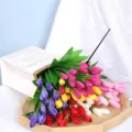 Artificial tulip flower bouquets colorful silk floral arrangement for home decor - Rose Purple