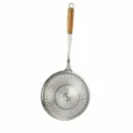 Stainless steel colander with wooden handle 20cm kitchen skimmer for frying and noodles - 20cm Without Hook