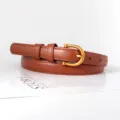Brauner Ledergürtel für Damen, schmaler Taillengürtel mit goldener Metallschnalle, elegant. - 105cm / Camel