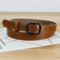 Damen brauner PU Ledergürtel mit schwarzer quadratischer Schnalle, modischer Taillengürtel. - Camel / 105cm