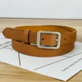 Stylischer brauner Damen Freizeitgurt mit silberner Schnalle, ideal für Jeans und den Alltag. - 105cm / Camel