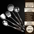 Premium 5-piece stainless steel kitchen utensil set with wood grain handles, heat-resistant - 316 Stainless Steel Colorful Wood Handle Five-Piece Set