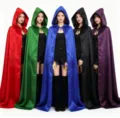 Satin hooded cloak for women, perfect for Halloween cosplay, costume party, and magical events. - Deep purple
