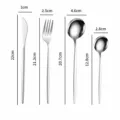 Besteckset Größentabelle aus Edelstahl, inklusive Messer, Gabel, Löffel Maße und Gewicht. - 4-teiliges Set