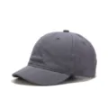 Detail shot of a gray short-brim baseball cap, soft top design, casual sun hat closeup. - Adjustable / Gray