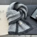 Grey wool blended colorblocked knitted scarf, soft warm winter neck warmer for women. - Grey Melange