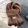 New wool blend knit scarf women autumn winter colorblock cozy warm fashion neck warmer - Coffee Melange