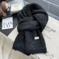 Nuova sciarpa in misto lana lavorata a maglia donna autunno inverno morbida colorblock calda - Nero Melange