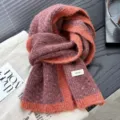 Autumn winter wool blend color block knitted scarf for women and men cozy warm neck warmer. - Brick Red Melange
