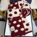 Sciarpa in maglia a pois in lana stile coreano, double-face, calda per l'inverno. - Rosso Vino Beige