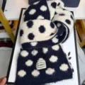Sciarpa in maglia a pois misto lana stile coreano per donna, comodo scaldacollo invernale caldo. - Blu Navy Beige