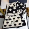 Sciarpa lavorata a maglia a pois neri bianchi misto lana stile coreano inverno caldo - Nero Beige