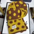 Korean style wool blend large polka dot double sided knitted scarf for women autumn winter - Yellow-Brown