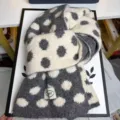 Korean style wool blend large polka dot double-sided knitted scarf for women autumn winter - Grey Beige