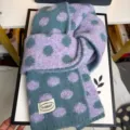 Korean style wool blend polka dot knit scarf, cozy winter warm winter neck wrap for women. - Blue and Purple