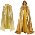 Metallic gold shiny long cape cloak with stand collar, perfect for Halloween and costume events. - 100cm Shoulder to Hem / Gold