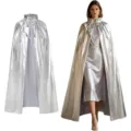 Silver metallic stand-up collar long cape cloak for Halloween party, cosplay, and stage costume. - 100cm Shoulder to Hem / Silver