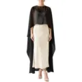 Chiffon cape evening dress elegant black sheer shawl with cream long skirt for formal party. - Dresses / 130cm Shoulder to Hem / Black