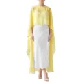 Elegant yellow chiffon cape with white slip dress evening gown, chic European women fashion apparel. - Light Yellow