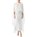 Details of the sheer chiffon cape and evening dress showing flowing high-low drape. - Dresses / 130cm Shoulder to Hem / Milky White