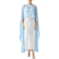 Elegant light blue chiffon cape with silver satin slip dress for evening party and events. - Light Blue