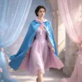Ensemble cape et robe de marraine la bonne fée double face bleu rose costume de cosplay - 100cm / Bleu Pâle