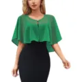 Elegant sheer green chiffon cape cover-up, lightweight summer shawl detail for women. - Green / One Size