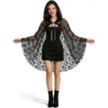 Cape à capuche en dentelle noire pour femmes, costume de cape de sorcière évidée pour Halloween. - 110cm / Noir