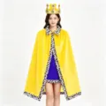 Adult Halloween yellow velvet cape and crown costume set, perfect for cosplay stage party. - Yellow